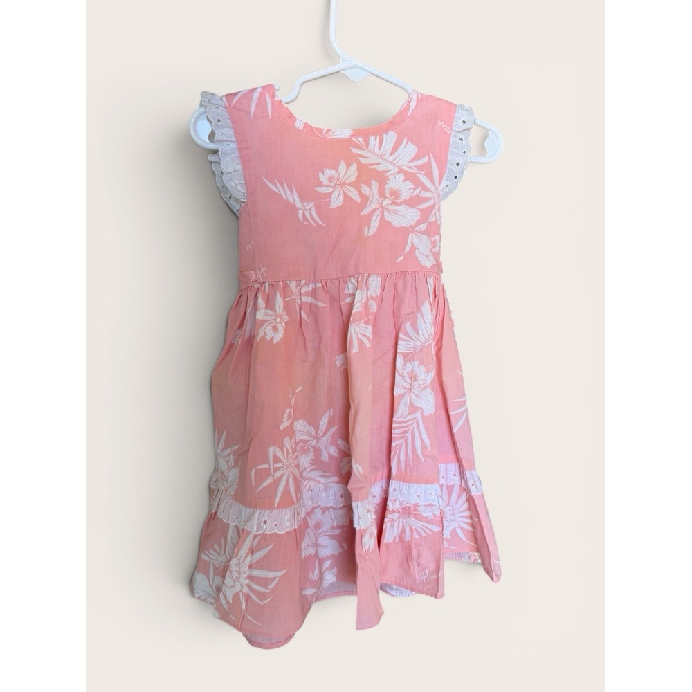 Kole Kole Girls Vintage Dress Hawaiian Pink And White Floral Dress Size 24 Month